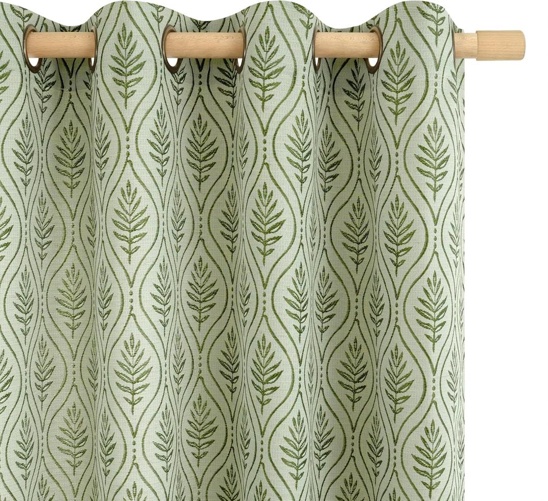 BGment Olive Green French Country Curtains 63 Inches Long for Bedroom, Leaf Jacquard Botanical Pattern Cottage Core Boho Vintage Semi Sheer Linen Window Drapes, 2 Panels, 52 x 63 Inch BGment Olive Green French Country Curtains 63 Inches Long for Bedroom, Leaf Jacquard Botanical Pattern Cottage Core Boho Vintage Semi Sheer Linen Window Drapes, 2 Panels, 52 x 63 Inch