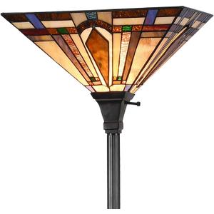 Tiffany Style Torchiere Floor Lamp Mission Stained Glass Shade 12"x 69" Tall Pole Vintage Antique Reading Light Fixture for Living Room Bedroom