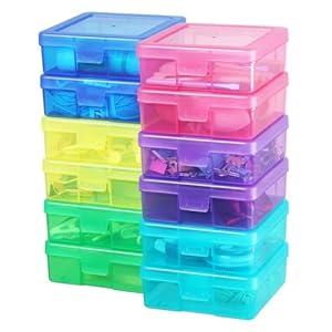 OMNISAFE 12 Pack Small Colored Plastic Hobby Art Craft Organizer, Mini Plastic Storage Containers with Latching Lid, for Pencil Box, Lego, Crayon (Colorful)