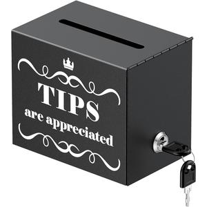 Uniclife Metal Tip Jar for Bartenders, 6" x 4" x 5", Tips Jar Tip Box with Lock, Tip Bucket Money Storage Container Cash Collection Boxes for Bars Restaurants Cafes, Donation Box Suggestion Boxes