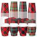 Mimorou 100 Pcs 8oz Fall Plaid Disposable Coffee Cups with Lids and Sleeves Autumn Thanksgiving Coffee Paper Cups for Cold Hot Drinks Fall Thanksgiving Party Supplies (Plaid Style)