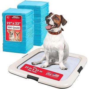 5 PCS IRIS USA Pee Pad Holder for Puppy Training, Secured Latches, Non-Skid Feet, Fits 22"x22" Pads, Dark Gray + 100 Puppy Pads, Leak Proof, Quick Dry, 6-Layer Absorbent Design, 22"x22"
