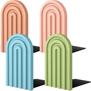 Harloon 4 Pcs Boho Arch Wood Bookends Rainbow Arch Back to School Book Stand Decorative Bookend for Shelves Non Skid Cute Book Stoppers for Heavy Books Home Office Library Kitchen(Bright Color)