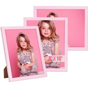 TWING 8x10 Pink Picture Frames Set of 3,Tabletop Picture Frames with Mat for Gallery Wall Decor, Hanging Family Frame Horizontal/Vertical Display for Mother's Day/Birthday Day