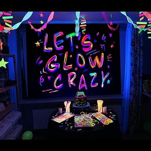 Ralxion Glow in The Dark Party Supplies Neon Party Backdrop Glow Party Supplies and Decorations Happy Birthday Let's Glow Crazy Backdrop Black light Reactive (Let's Glow Crazy, 6.5 x 5 ft)