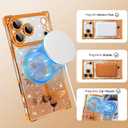 Magnetic Case Made for iPhone 17 Pro Max 6.9 Inch (Compatible with MagSafe) Glitter Phone Case with Orange Butterfly Design Soft TPU Reinforced Corners Shockproof Bling Phone Cover for Women