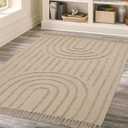 LEEVAN Boho Rainbow Area Rug Floor Carpet 4x6 ft, Farmhouse Rugs Washable Woven Living Room Rug Tan Cotton Woven Accent Rug for Indoor Outdoor Kitchen/Hallway/Bedroom/Bohemian Patio Rug