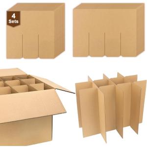 4 Sets Glass Dividers for Moving Boxes, Cardboard Dividers for Boxes Fit 16x12x12 Box, Wine Boxes for Moving (Box Not Included)