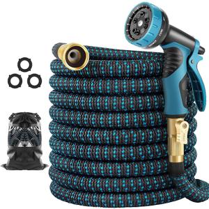 200 ft Expandable Garden Hose w/10 Functions Spray Nozzle, Water Hoses with 3/4" Solid Brass Connector, Flexible Lightweight Hose Expanding Water Pipe for Car Washing, Gardening (Black Blue)