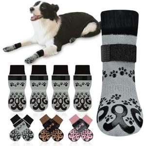 Anti Slip Dog Socks to Prevent Licking Paws - Double Side Paw Covers Dogs Grip Sock for Hardwood Floors, No Twist Dog Booties Grippy Socks for Small Medium Large Senior Dogs, Light Grey and Black, XXL