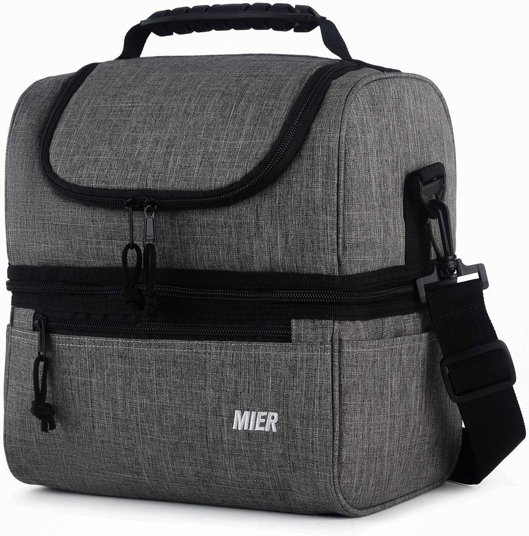 MIER Adult Lunch Box Insulated Lunch Bag Large Cooler Tote Bag for Men, Women, Double Deck Cooler (Grey, Large)