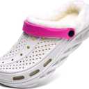 Women's and Men's Fur Lined Clogs Warm Fuzzy Slippers Winter Garden Shoes Slip-on Sandals Indoor Outdoor Slippers Pink, Size 40-41, 260 MM
