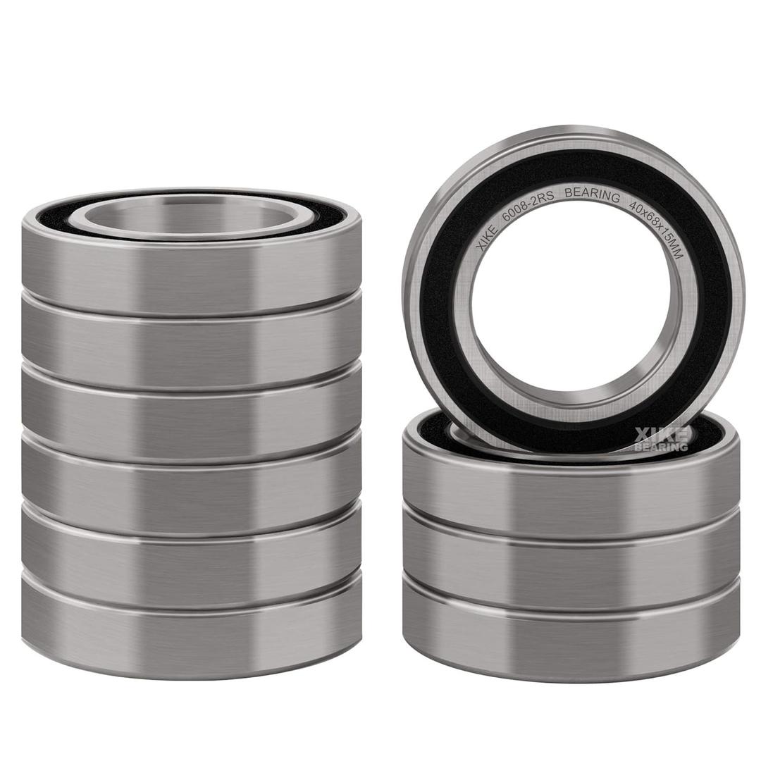 XiKe 1 Pcs 6008-2RS Double Rubber Seal Bearings 40x68x15mm, Pre-Lubricated and Stable Performance and Cost Effective, Deep Groove Ball Bearings.