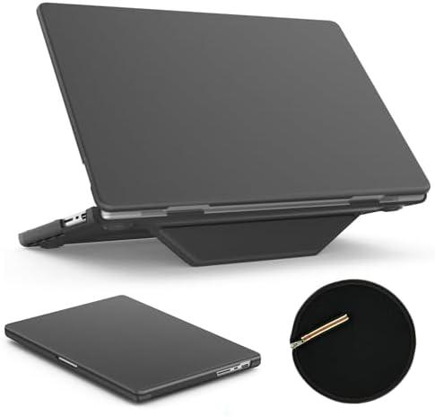 SEYMAC stock Case for MacBook Pro 14 inch 2024-2021 A3112 A3185 A3401 A2918 2992 2779 M4-M1, Shock-Absorbing Protection Case with Magnetically-Folio Stand &Mouse Pad/Bag (Leather-Like Color Gray)
