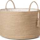 Mkono Extra Large Laundry Basket Woven Storage Baskets for Blankets Toys Clothes Organizer, Decorative Clothes Hamper 21.7" x 13.8" (Brown)