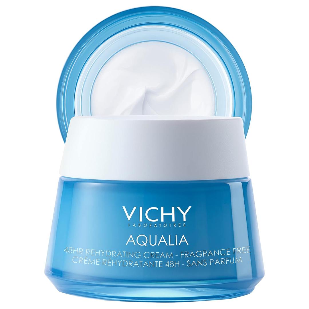 Vichy Aqualia Thermal 48HR Rehydrating Fragrance Free Face Cream, Hyaluronic Acid Moisturizer for Dry Skin, Moisturizing Face Lotion, Fragrance Free, 1.69 fl. oz., EXP 12/26