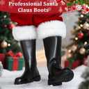 Men's Black Santa Claus Boots-Premium Faux Leather Wide Calf Santa Combat Shoes Adult Men with Non-Slip Sole, Christmas Footwear for Halloween Parties & Cosplay (9- 9.5)
