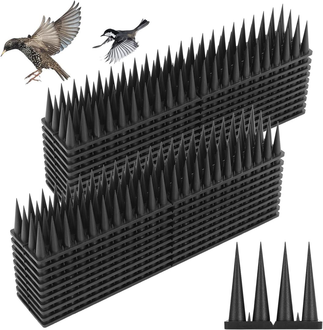 Bird Spikes, 20 Pack Bird Deterrent Spikes for Squirrel Cat Raccoon Animal, Pigeon Spikes for Outside Fences and Roofs to Keep Birds Away (Black)