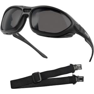 Anti-Fog Safety Motorcycle Riding Sunglasses Foam padded Goggle, Dustproof, Windproof, Hunting, Hiking, Golfing (Black - Smoke)
