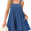 Denim Dress for Women Tie Shoulder with Straps Sleeveless Ruffle Hem Summer Casual mini Jean Dress with Pockets Size XL