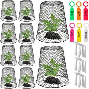 Chicken Wire Cloche Plant Covers - Garden Plant Cloche Metal Heavy Duty Plant Protectors from Animals for Keeping Bunnies Chicken Squirrels Birds Other Out (10, Black), Large