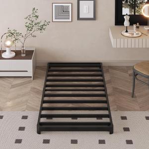Likelalaso 3 inch Low Twin Bed Frames with Rounded Corner, Heavy Duty Metal, Easy Assembly, Noise Free, Black