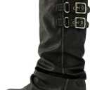 ClassicSter Fold Over Knee High Boots Slouch Boots for Women Chunky Goth Platform Boots,2 inch Heel Wide Calf Long Boots Square Toe Riding Boots (6, 101-black)