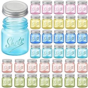 Tessco 18 Pcs Mini Mason Jar Shot Glasses with Lids 2 oz Dishwasher Safe Mason Canning Jars for Bachelorette Wedding Party Favors Bar Drinks Home Desserts Honey Jam Candy Storage (Fresh Color)