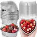 Hushee 24 Pcs 12 oz Valentine's Day Heart Shaped Cake Pan with Lid 5.5 Inch Aluminum Foil Disposable Cupcake Baking Pan Heart Food Packing Muffin Tin Liner Pudding Cooking Cup for Mother's Day