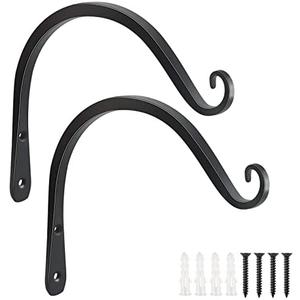 FEED GARDEN 2 Pack 8 Inch Hanging Plant Bracket Wall Hooks Decorative Plant Hangers for Outdoor Hanging Bird Feeders, Wind Chimes, Plant Baskets, Black