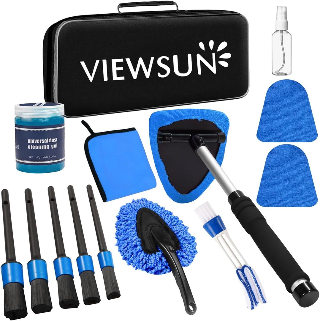 Viewsun Windshield Cleaner Tool, 14Pcs Car Interior Cleaning Kit, Car Detailing Kit Interior Cleaner, Car Detailing Brushes, Car Cleaning Gel, Inside Cleaning Supplies Accessories for Women Men (Blue)