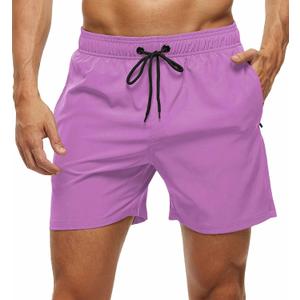 Tyhengta Men's Swim Trunks Quick Dry Beach Shorts with Zipper Pockets and Mesh Lining (36, Lilac)