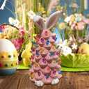 2026 Newly Lighted Easter Bunny Resin Tabletop Tree 6 Inches Pre-Lit Rabbit Figurines with Colorful Lamp Beads and Bunny Ear Top Spring Easter Holiday Decor Gifts (Pink)