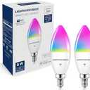 Lightinginside E12 Smart Light Bulbs 60W Equiv., Work with Alexa/Google Home/Smart Life, 500LM 6W RGBCW Candle Candelabra LED Light Bulbs, No Hub Required, 2.4G WiFi Bluetooth Bulb, ETL Listed, 2PCS