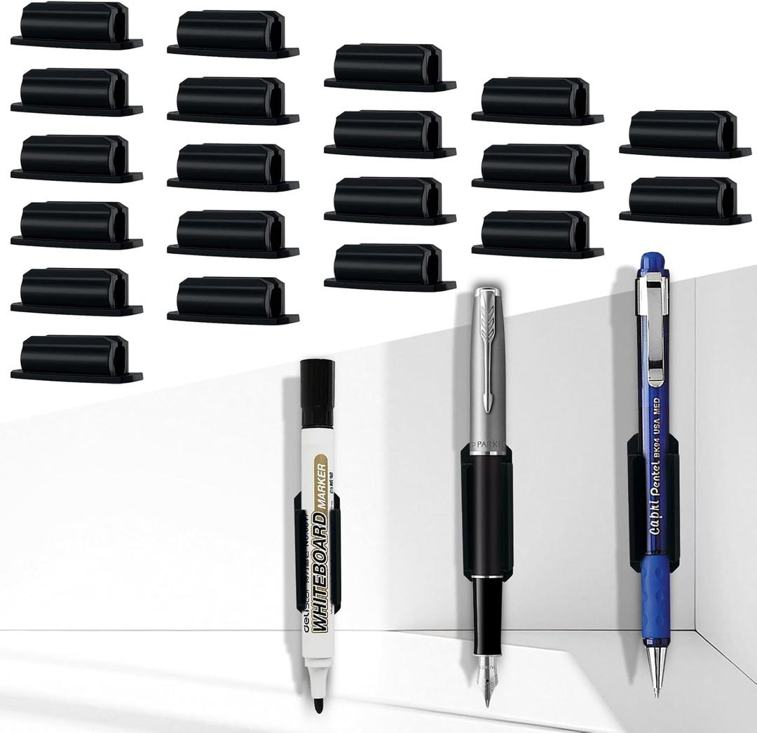 20Pcs Adhesive Pen Holder, Multi-functional Silicone Pencil Holder, Marker Holder Sticky Pen Holder for Desk, Rubber Marker Holder with Back Adhesive, for School Office Desk Accessories