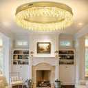 Modern Crystal Chandelier for Living Room Flush Mount Ceiling Light for Dining Room Gold 32in