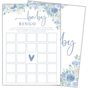 Baby in Bloom Baby Shower Games, Spring Blue Floral Bingo Game Decorations Favors Ideas, Gender Neutral Party Supplies-25 pcs, 5x7 in -F03
