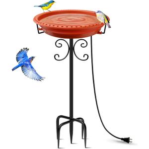 Daoeny Heated Bird Baths for Outdoors, Upgraded 100W Thermostatically Controlled Heated Bird Bath with 5-Prong Metal Base, Heated Bird Bath for Outside Winter Garden Patio Yard Lawn(Terracotta)