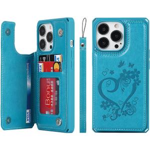 Cavor for iPhone 13 Pro Max Case with Card Holder,for iPhone 13 Pro Max Wallet Case for Women Men, Stand and Strap,Leather Shockproof Protective Phone Case Cover- Blue