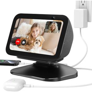 PlusAcc Stand for Show 5 (3rd Gen) - Adjustable Table Holder with 2 Charging Ports (USB-C & USB-A), Tilt Magnetic Base Station for Charge Cellphones and Earbuds, Non-Slip Base (Black)