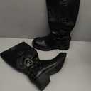 AMINUGAL Knee High Boots Women Square Toe Pull On Wide Calf Riding Fashion Buckles Chunky Metallic Casual Vintage Buckle Rivet (7)