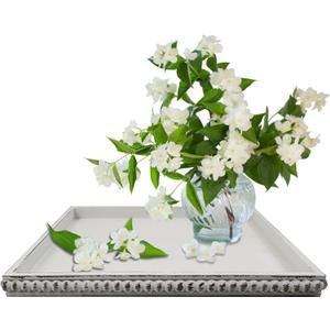 Hodeframe12x16 Rectangular Decorative Tray for Coffee Table: White Wood Butler Serving Tray Candle Holder Trays Vintage Centerpiece Farmhouse Ottoman Tray for Decor Countertop Home Decor Accessories