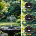 SEIRMEP Solar Fountain Pump with 3 Spray Height Adjustments, Upgraded Glass Solar Bird Bath Fountains with LED Lights,6 Nozzles,Outdoor Solar Water Fountain for Bird Bath, Garden, Pool, Pond (Black)