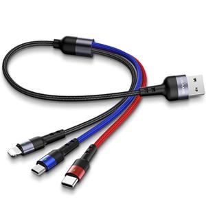 USAMS Multi USB Cable 1ft 2Pack Short 3 in 1 Charging Cable Nylon Braided Adapter with Type-C Micro USB Port Connectors for Cell Phones and More