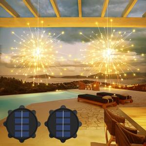 2 PCS Solar Lights Outdoor Solar Firework 240 LED Solar Powered Hanging Lights Outdoor Waterproof Hanging Fairy Garden Landscape Christmas Decorations