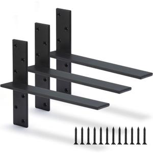 Floating Shelf Bracket 3/8" Thick Heavy Duty Shelf Brackets 3 Pack Free Hanging Countertop Support Bracket 18" Lx2.5 W Floating Wall Brackets for Cabinets, Granite, Dishwasher, Bench Seats Vanities