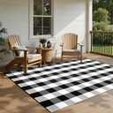 joybest Buffalo Plaid Rug 5 x 7 ft Black and White Checkered Area Rug Cotton Hand-Woven Indoor Outdoor Rugs Carpet for Patio, Living Room, Dining Room, Bedroom