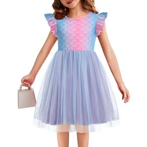 Toddler Tutu Dress Girls Ruffle Tulle Dresses Cute Summer Party Princess Sundress for 2T (Blue Mermaid)
