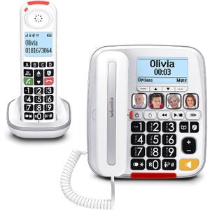 SWISSVOICE 3355 DECT 6.0 Corded Big Button Phone for Elderly with Answering Machine and Additional Cordless Handset - Loud Phones for Hard of Hearing - Hearing Aid Compatible Phones