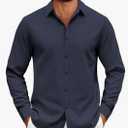 COOFANDY Men's Long Sleeve Button Down Dress Shirts Casual Business Casual Shirt Wrinkle Free Untucked Shirts Navy Blue M